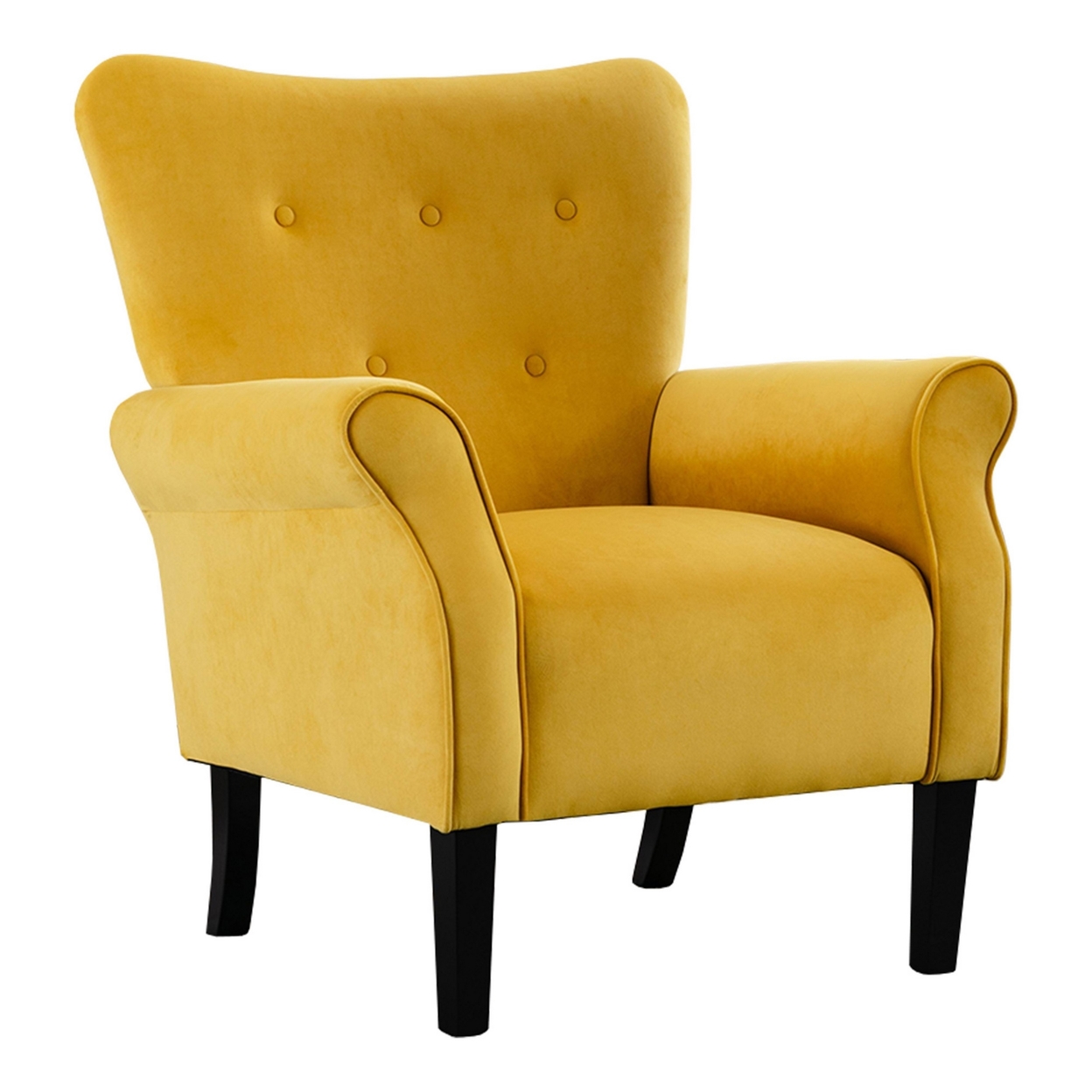 Cilic 32 Inch Accent Chair, Button Tufted Back, Rolled Arms, Yellow Fabric- Saltoro Sherpi