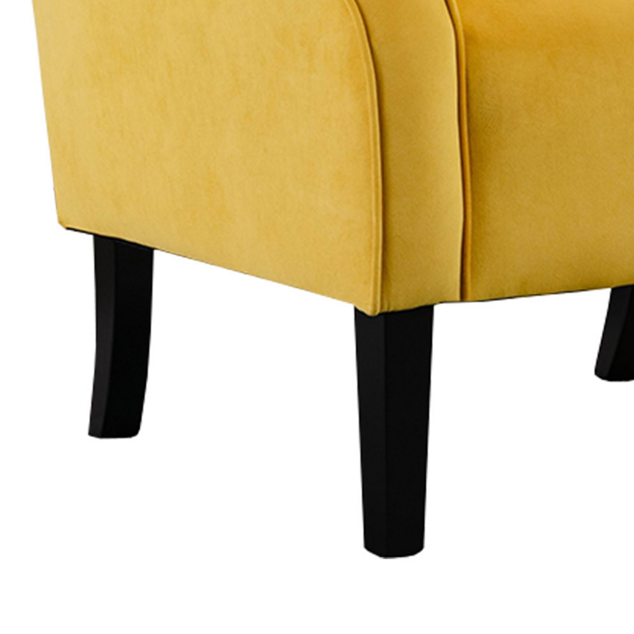 Cilic 32 Inch Accent Chair, Button Tufted Back, Rolled Arms, Yellow Fabric- Saltoro Sherpi