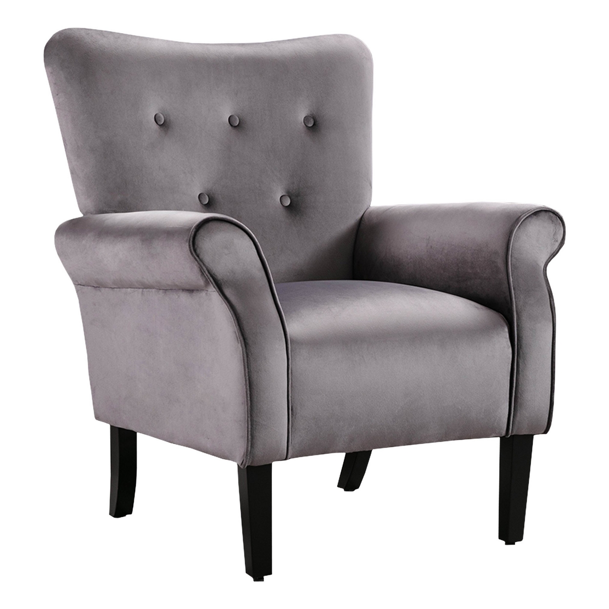Cilic 32 Inch Accent Chair, Button Tufted Back, Rolled Arms, Gray Fabric- Saltoro Sherpi