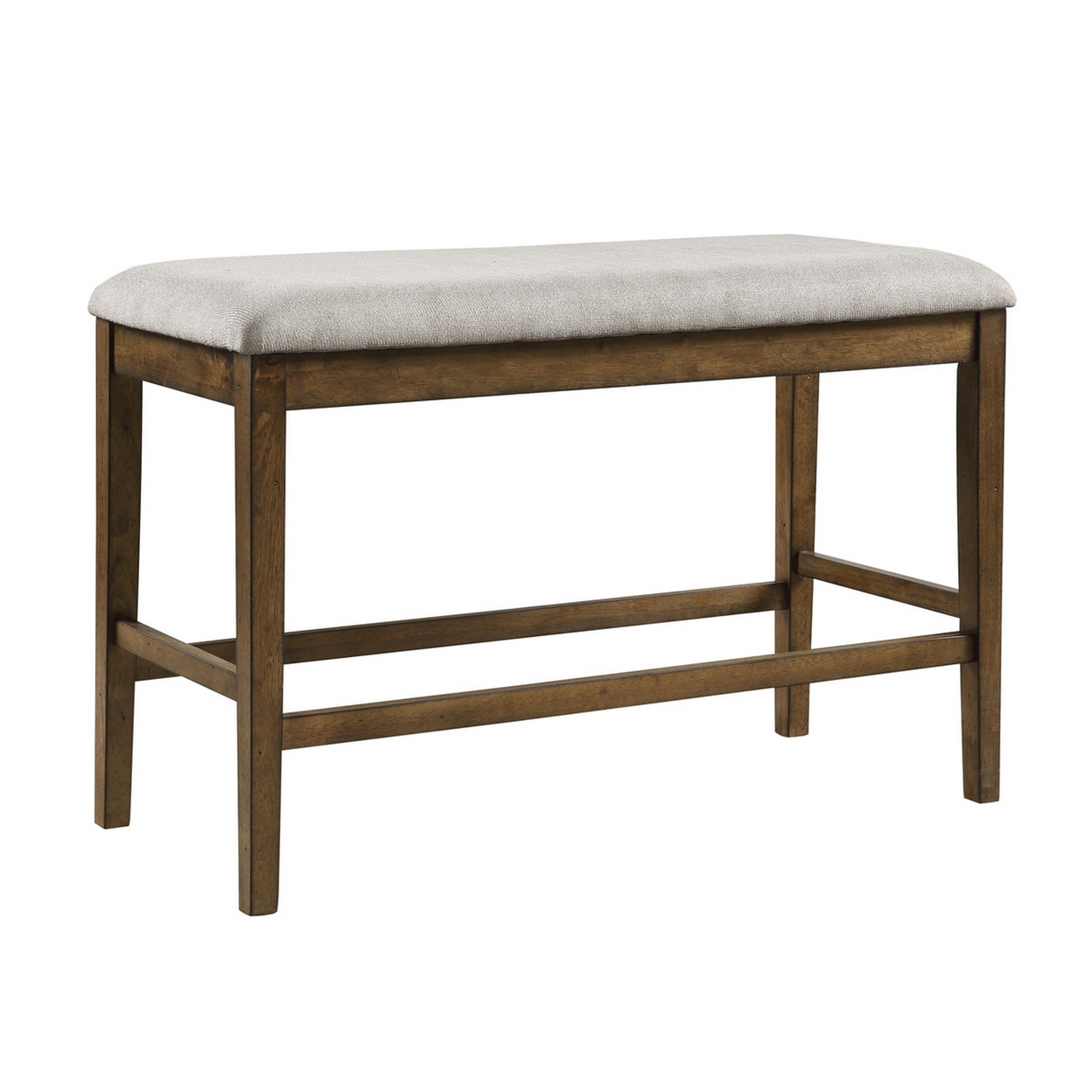 Carl 39 Inch Two Tone Counter Bench, Gray Fabric Seat, Light Oak Wood- Saltoro Sherpi