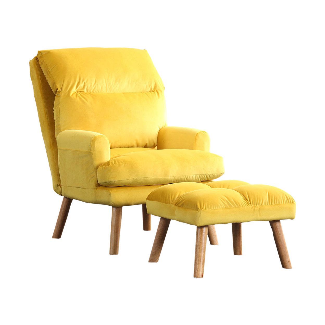 Nina 28 Inch 2 Piece Accent Chair And Ottoman Set, Splayed Legs, Yellow - Saltoro Sherpi