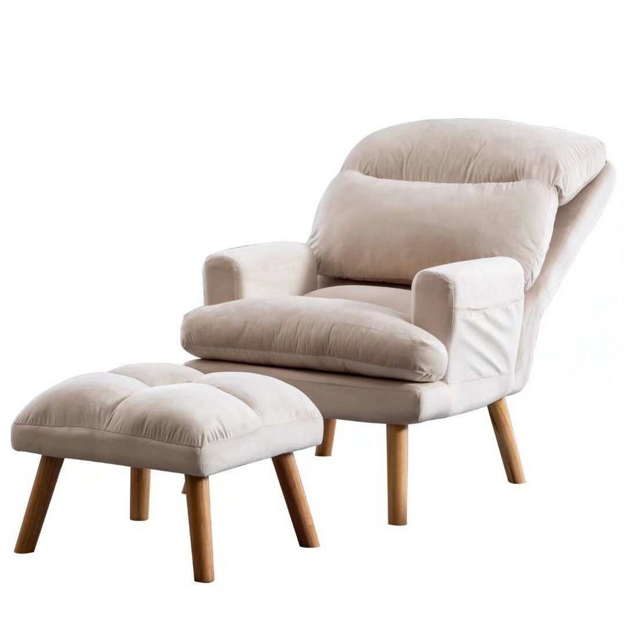 Nina 28 Inch 2 Piece Accent Chair And Ottoman Set, Splayed Legs, Beige- Saltoro Sherpi