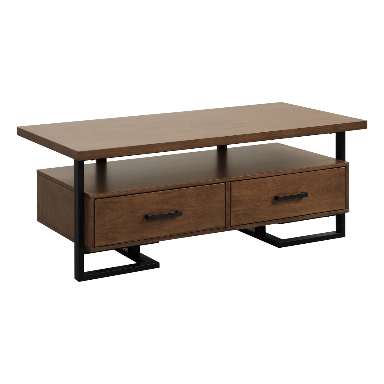Voz 48 Inch Wood Coffee Table, 2 Drawers, Brown And Black, Bar Handles- Saltoro Sherpi