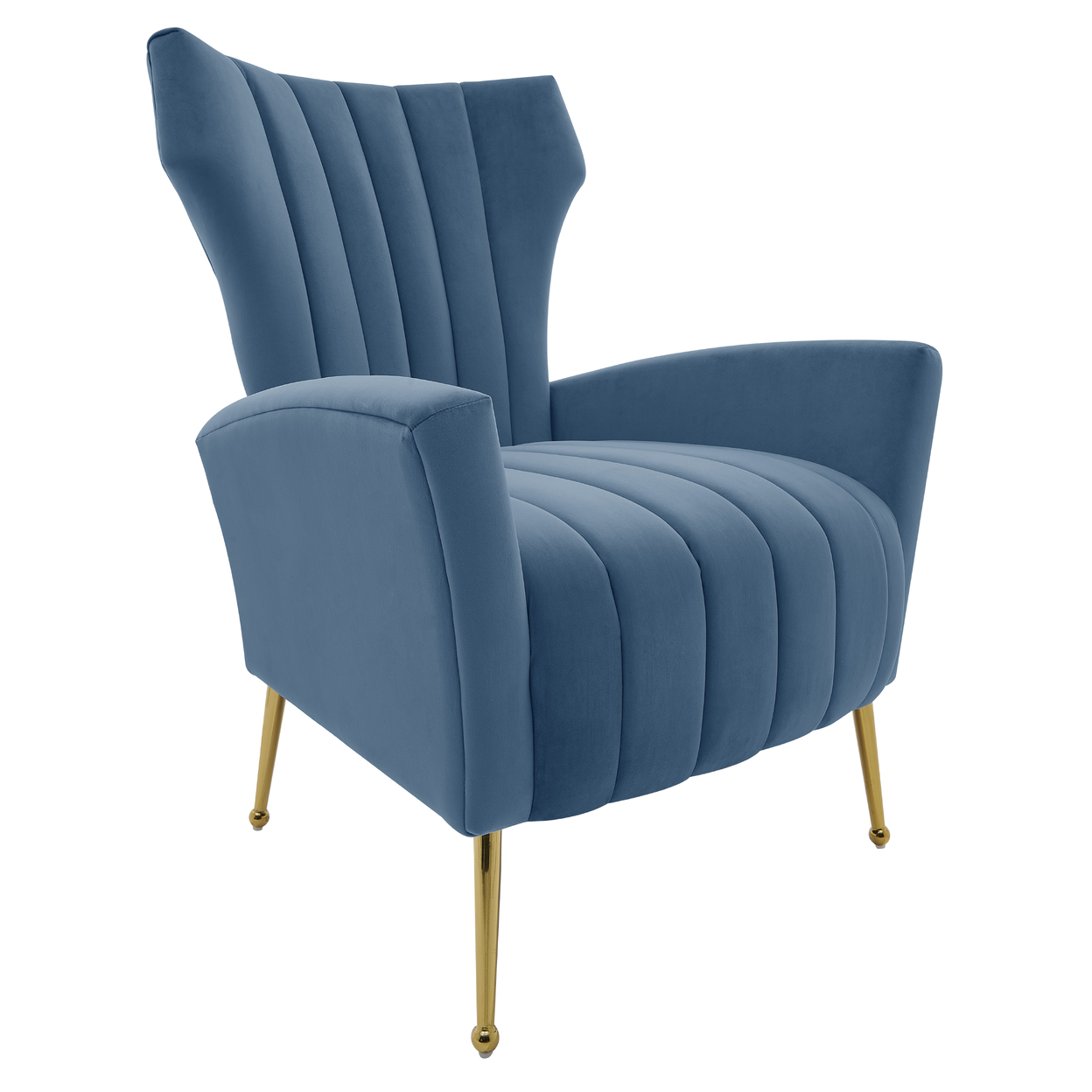 Iconic Home Kaylee Accent Chair Velvet Upholstered Vertical Channel Quilted Tall Wingback Design Goldtone Metal Legs - Teal