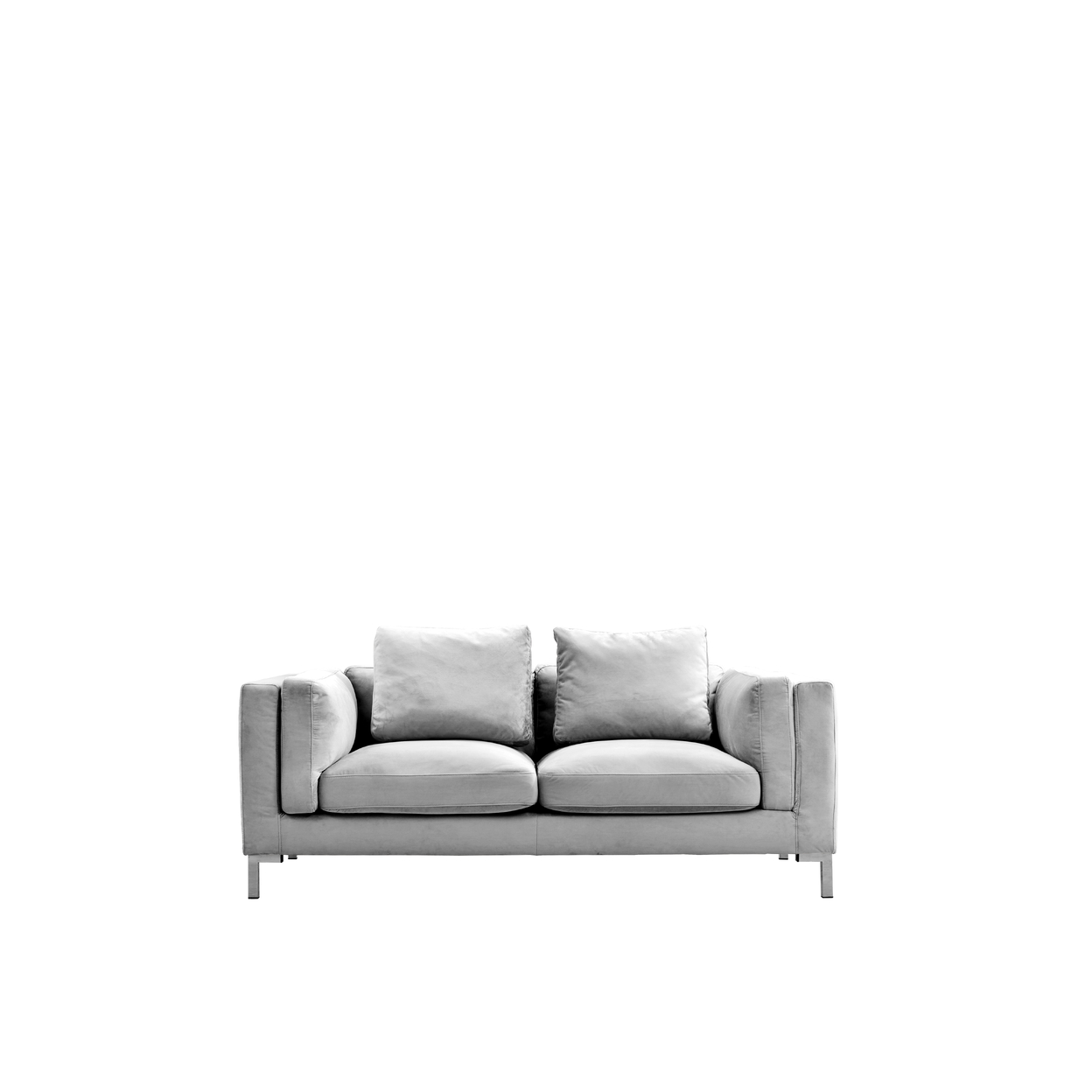 Iconic Home Everlie Loveseat Velvet Upholstered Multi-Cushion Seat Loose Back Shelter Arm Design Silver Tone Metal Y-Legs - Grey