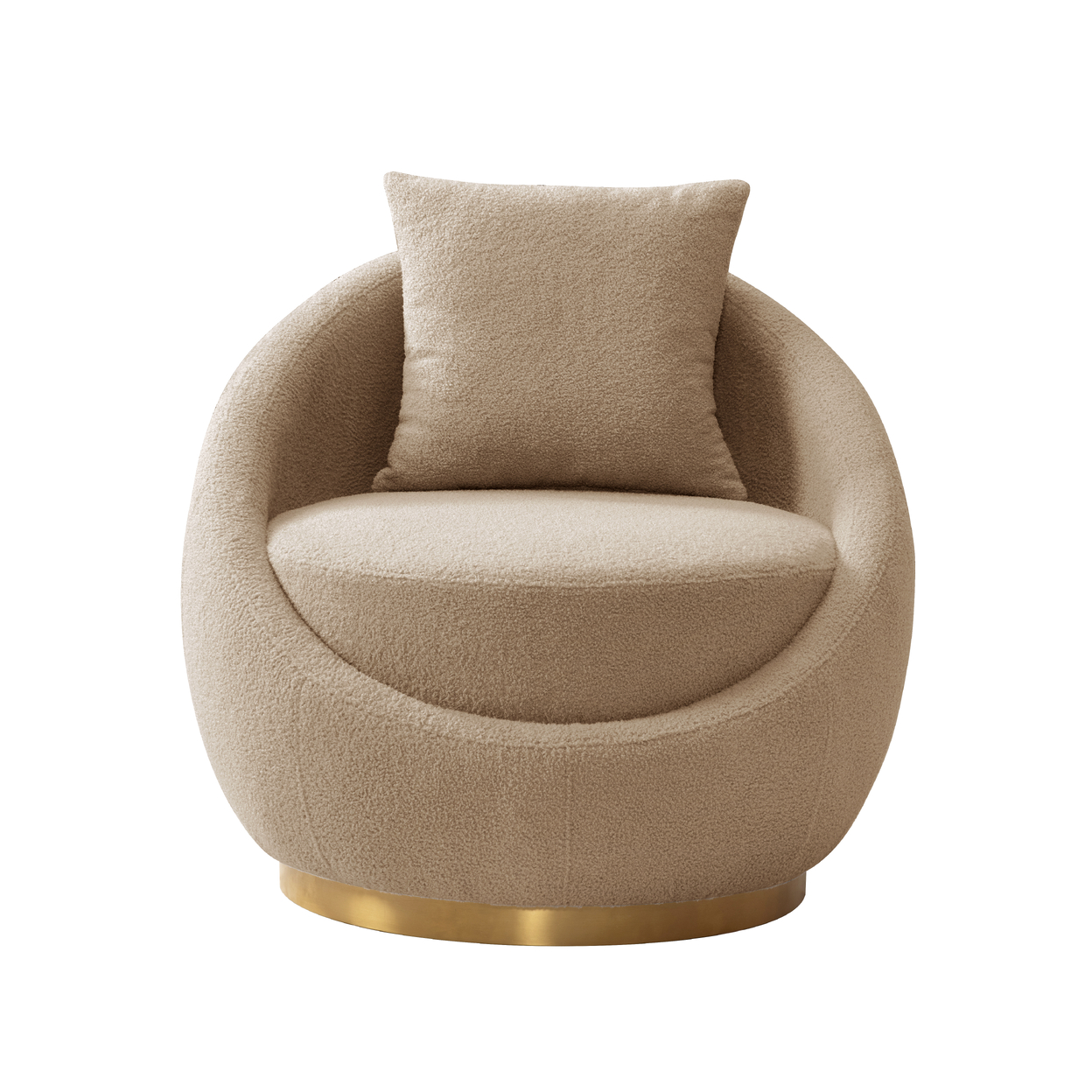 Iconic Home St Barths Accent Chair Cozy Plush Faux Shearling Upholstered Loose Seat Back Cushion Gold Tone Metal Base - Cream