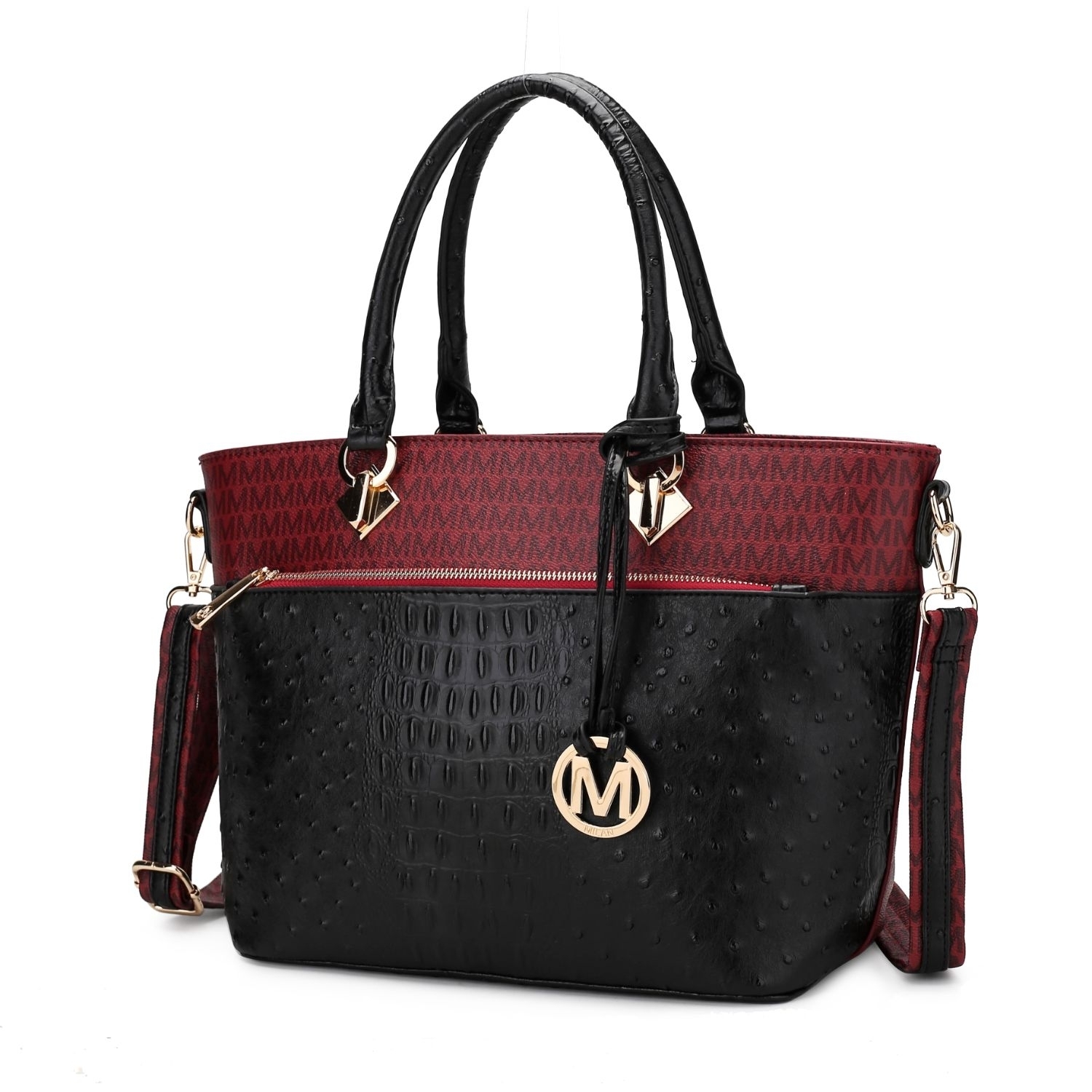 MKF Collection Grace Signature And Croc Embossed Tote Handbag By Mia K. - Burgundy