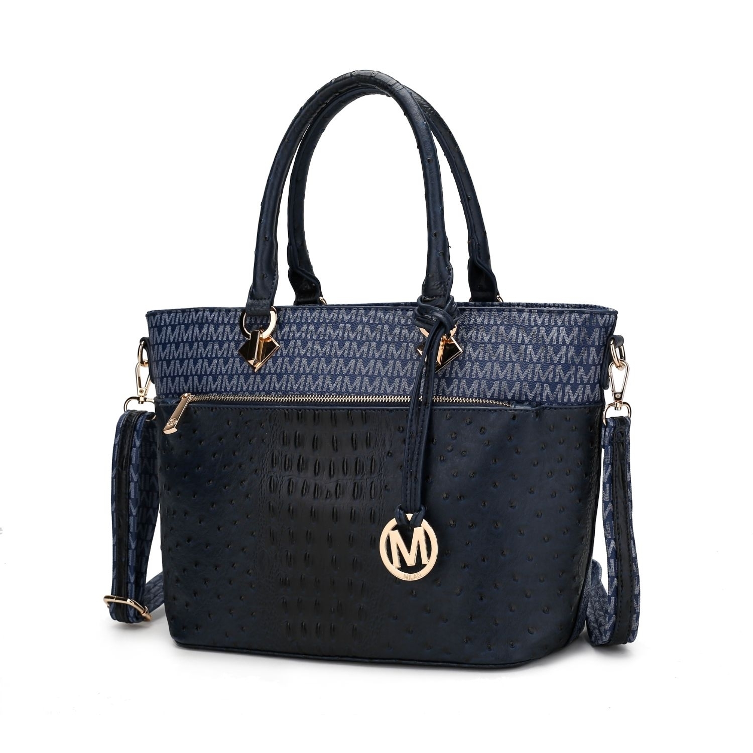 MKF Collection Grace Signature And Croc Embossed Tote Handbag By Mia K. - Navy