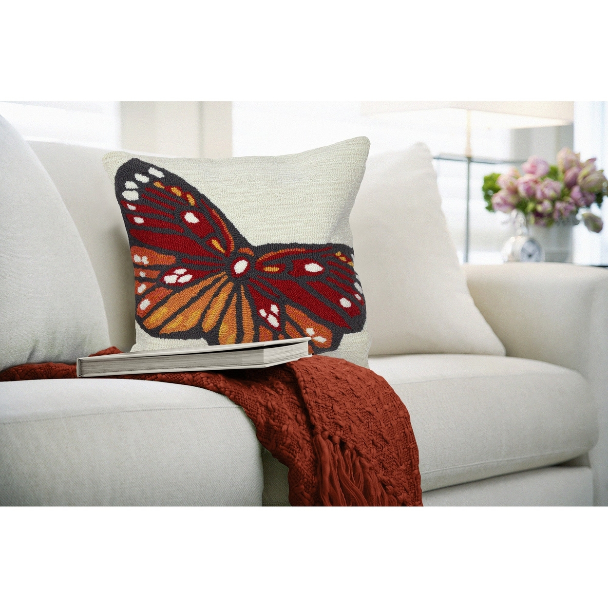 Liora Manne Frontporch Butterfly Indoor Outdoor Pillow Orange
