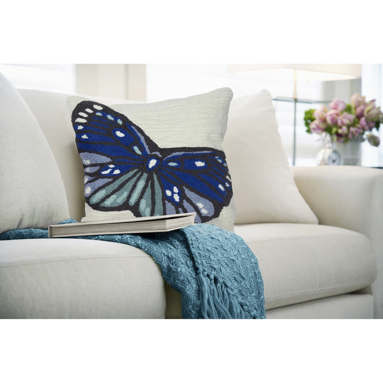 Liora Manne Frontporch Butterfly Indoor Outdoor Pillow Blue