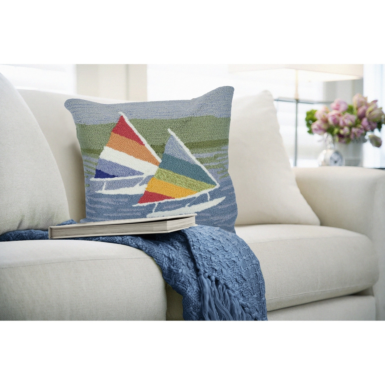 Liora Manne Frontporch Sailing Indoor Outdoor Pillow Lake