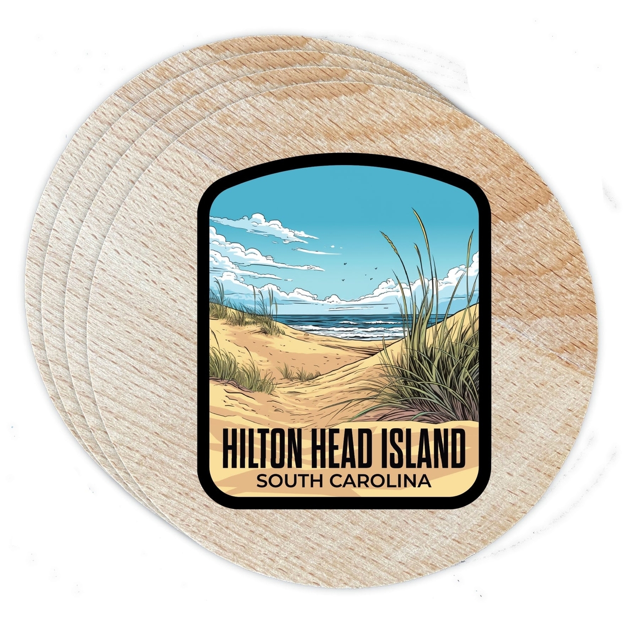 Hilton Head Island Design A Souvenir Coaster Wooden 3.5 X 3.5-Inch 4 Pack