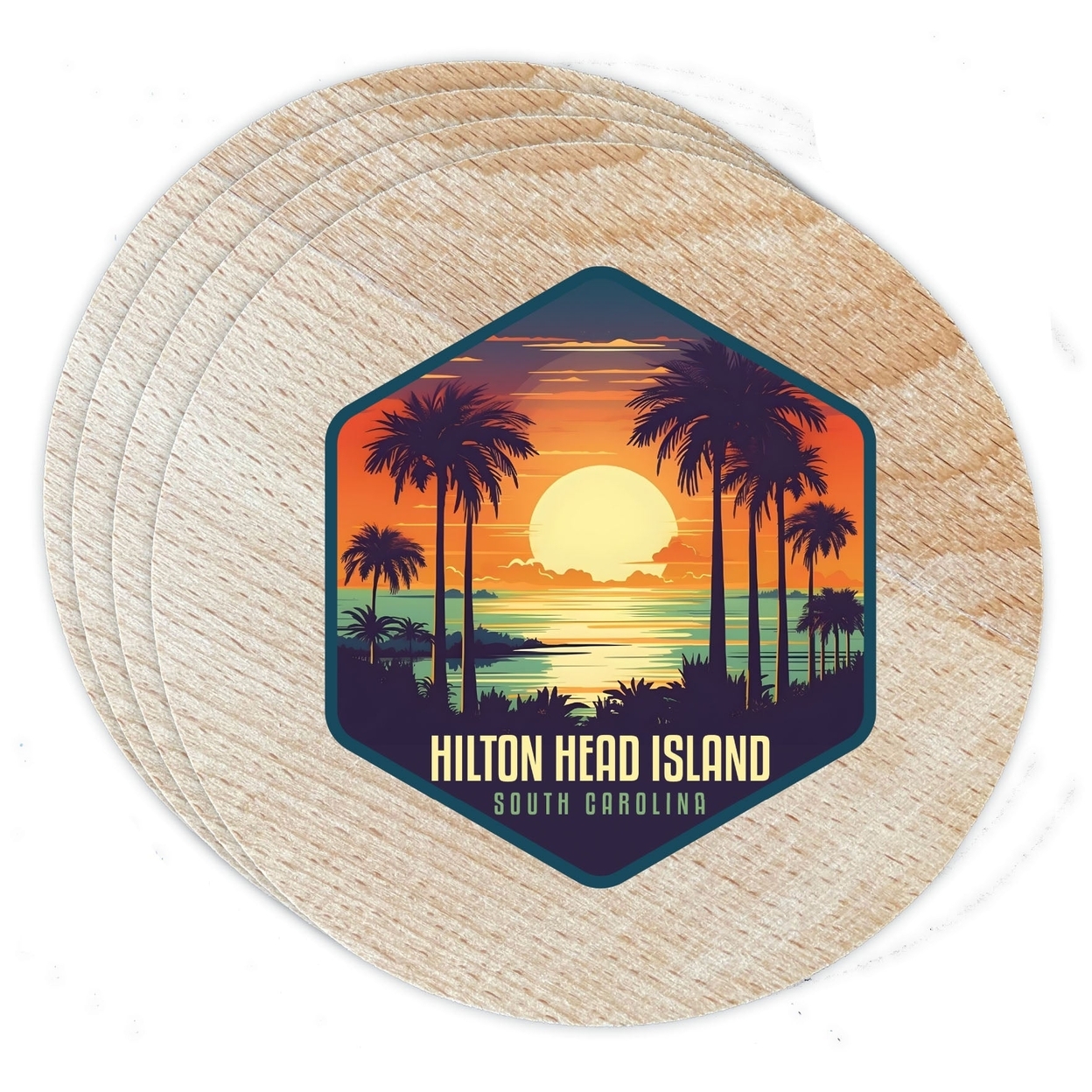 Hilton Head Island Design B Souvenir Coaster Wooden 3.5 X 3.5-Inch 4 Pack