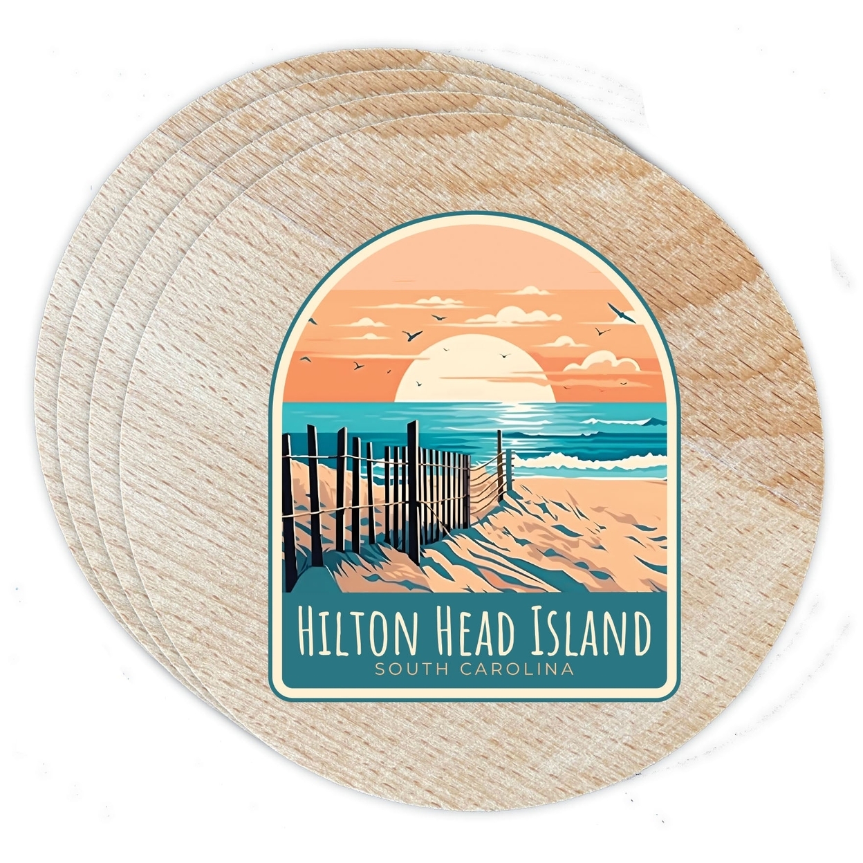 Hilton Head Island Design C Souvenir Coaster Wooden 3.5 X 3.5-Inch 4 Pack