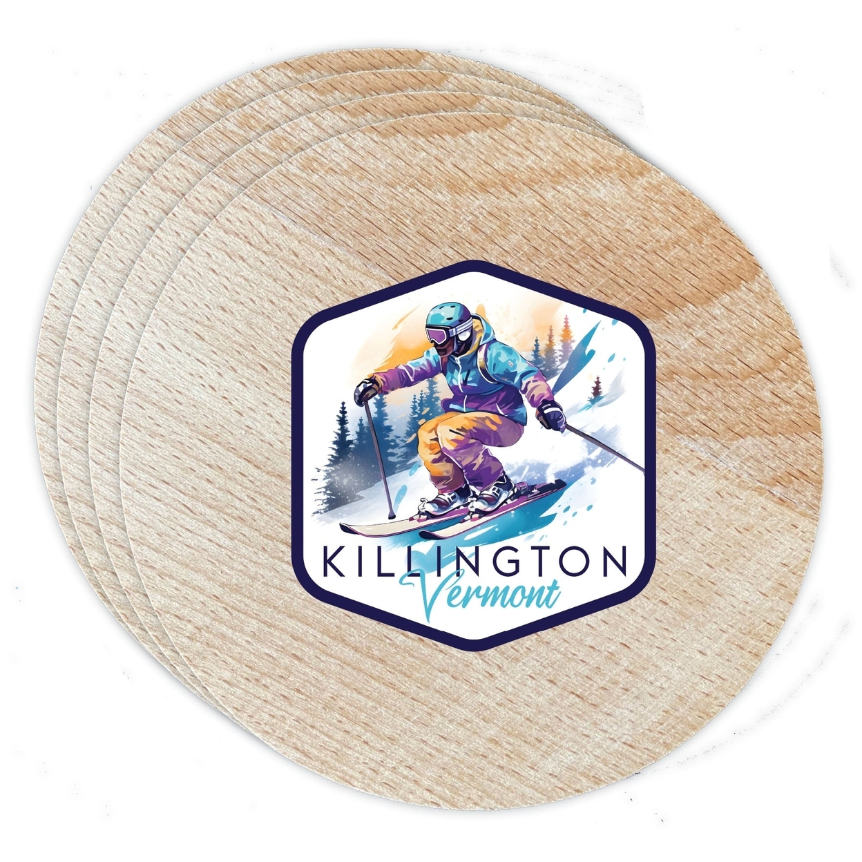 Killington Vermont Design A Souvenir Coaster Wooden 3.5 X 3.5-Inch 4 Pack