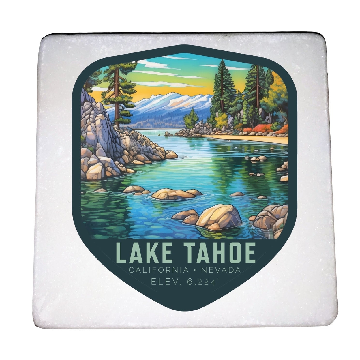 Lake Tahoe California Design B Souvenir 4x4-Inch Coaster Marble 4 Pack