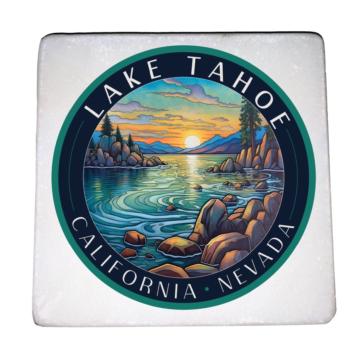Lake Tahoe California Design C Souvenir 4x4-Inch Coaster Marble 4 Pack