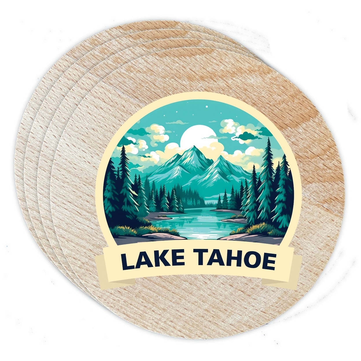 Lake Tahoe California Design A Souvenir Coaster Wooden 3.5 X 3.5-Inch 4 Pack
