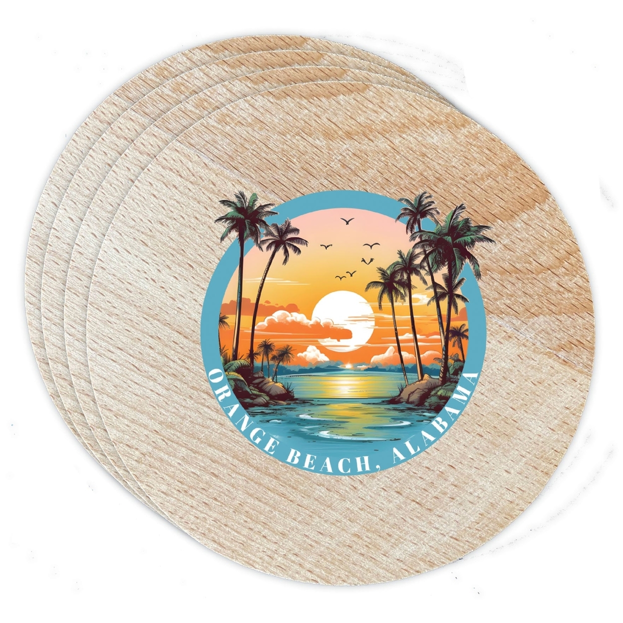 Orange Beach Alabama Design B Souvenir Coaster Wooden 3.5 X 3.5-Inch 4 Pack