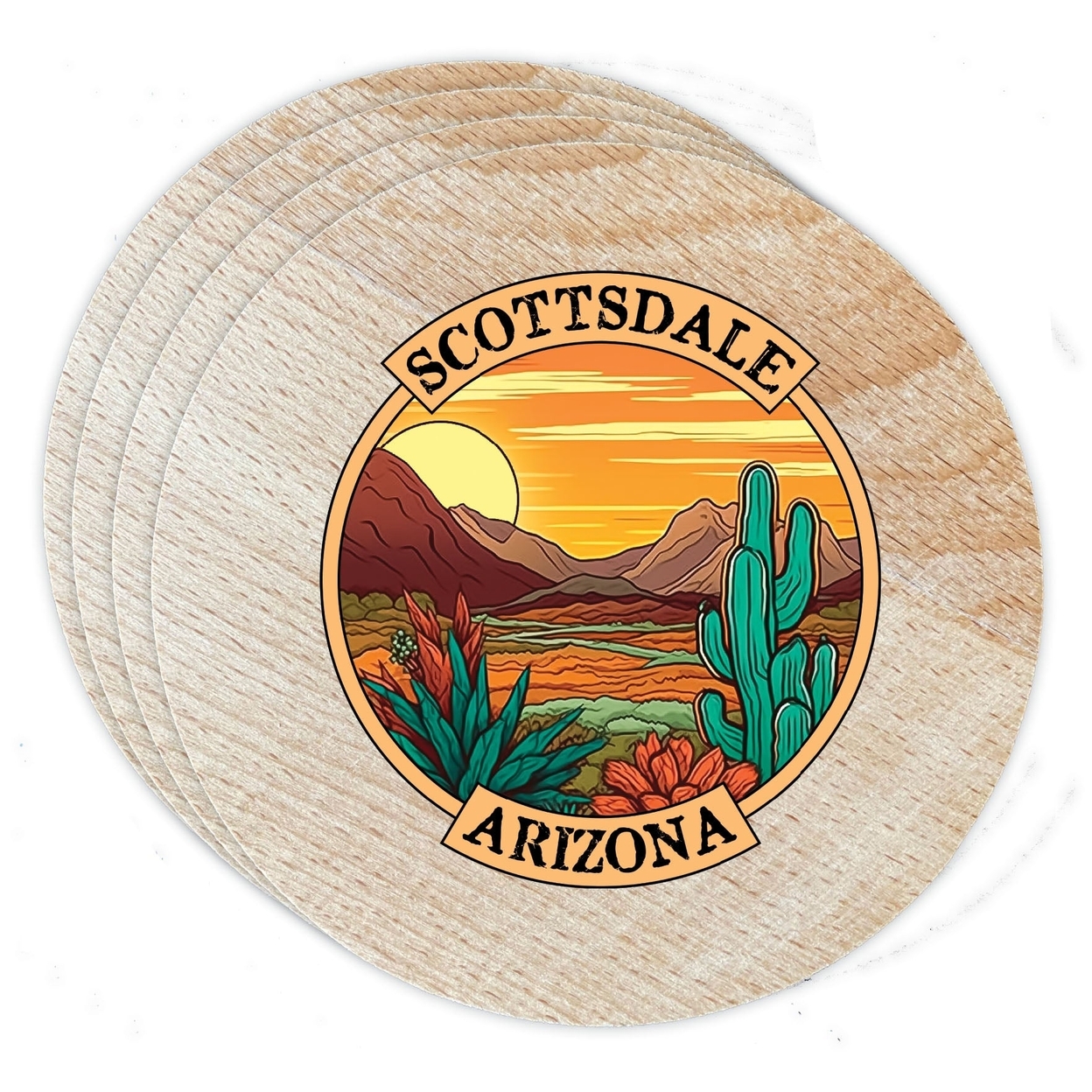 Scottsdale Arizona Design A Souvenir Coaster Wooden 3.5 X 3.5-Inch 4 Pack