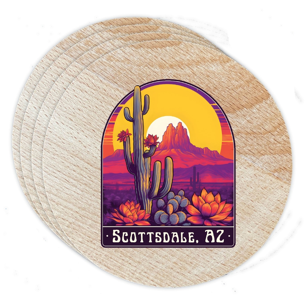 Scottsdale Arizona Design B Souvenir Coaster Wooden 3.5 X 3.5-Inch 4 Pack