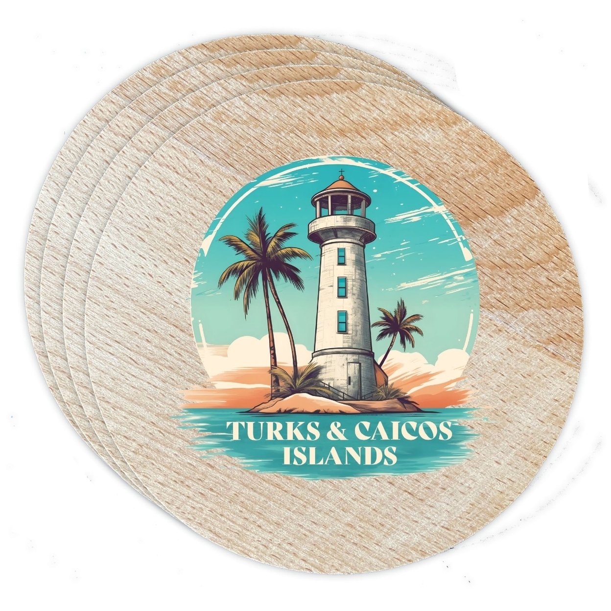 Turks And Caicos Design A Souvenir Coaster Wooden 3.5 X 3.5-Inch 4 Pack