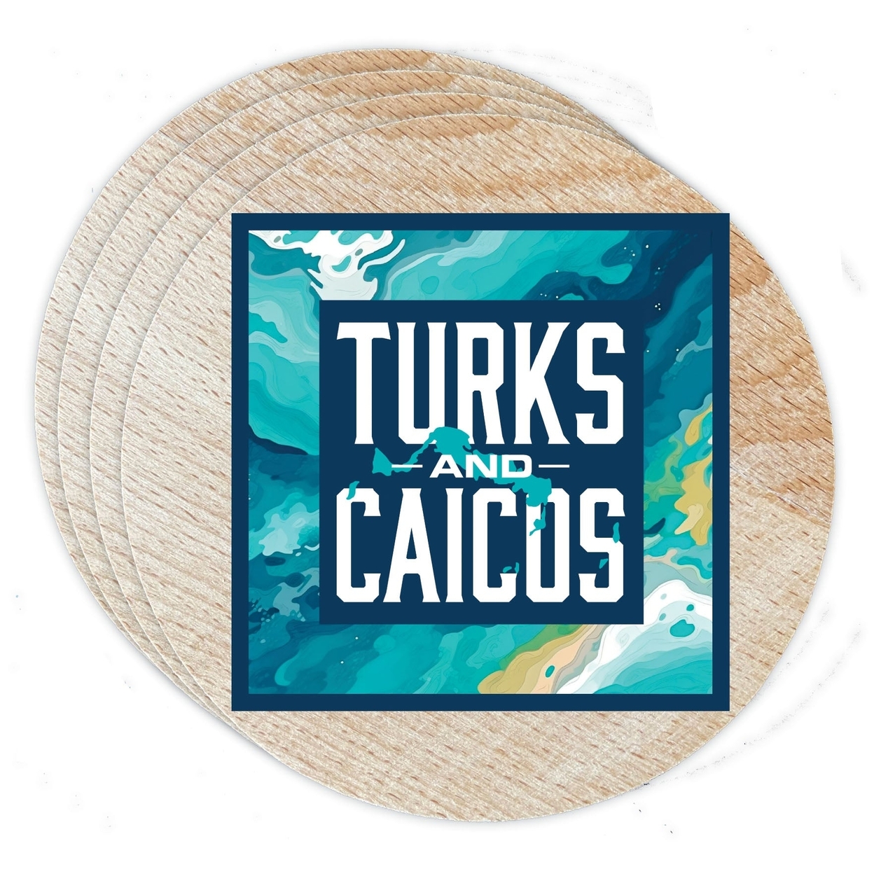 Turks And Caicos Design B Souvenir Coaster Wooden 3.5 X 3.5-Inch 4 Pack