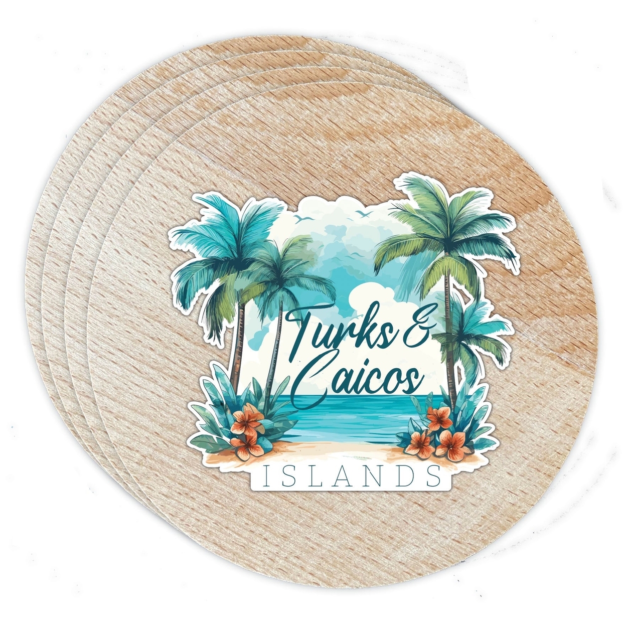Turks And Caicos Design C Souvenir Coaster Wooden 3.5 X 3.5-Inch 4 Pack