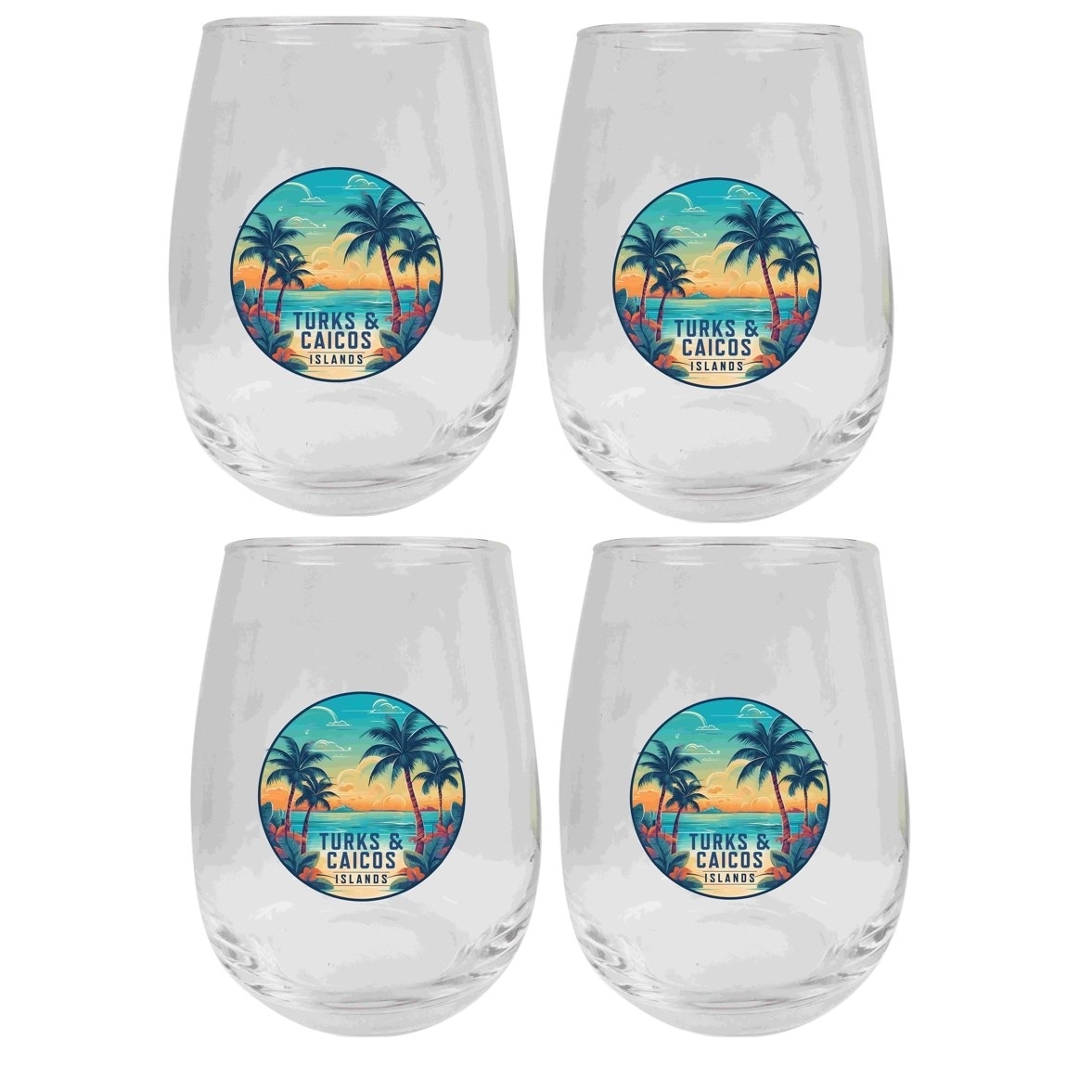 Turks And Caicos Design D Souvenir 15 Oz Wine Glass 4-Pack