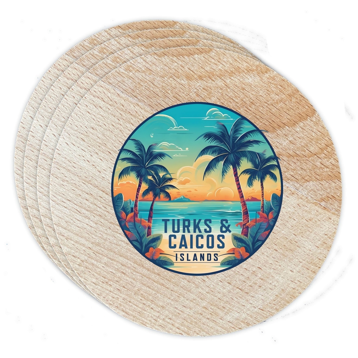 Turks And Caicos Design D Souvenir Coaster Wooden 3.5 X 3.5-Inch 4 Pack