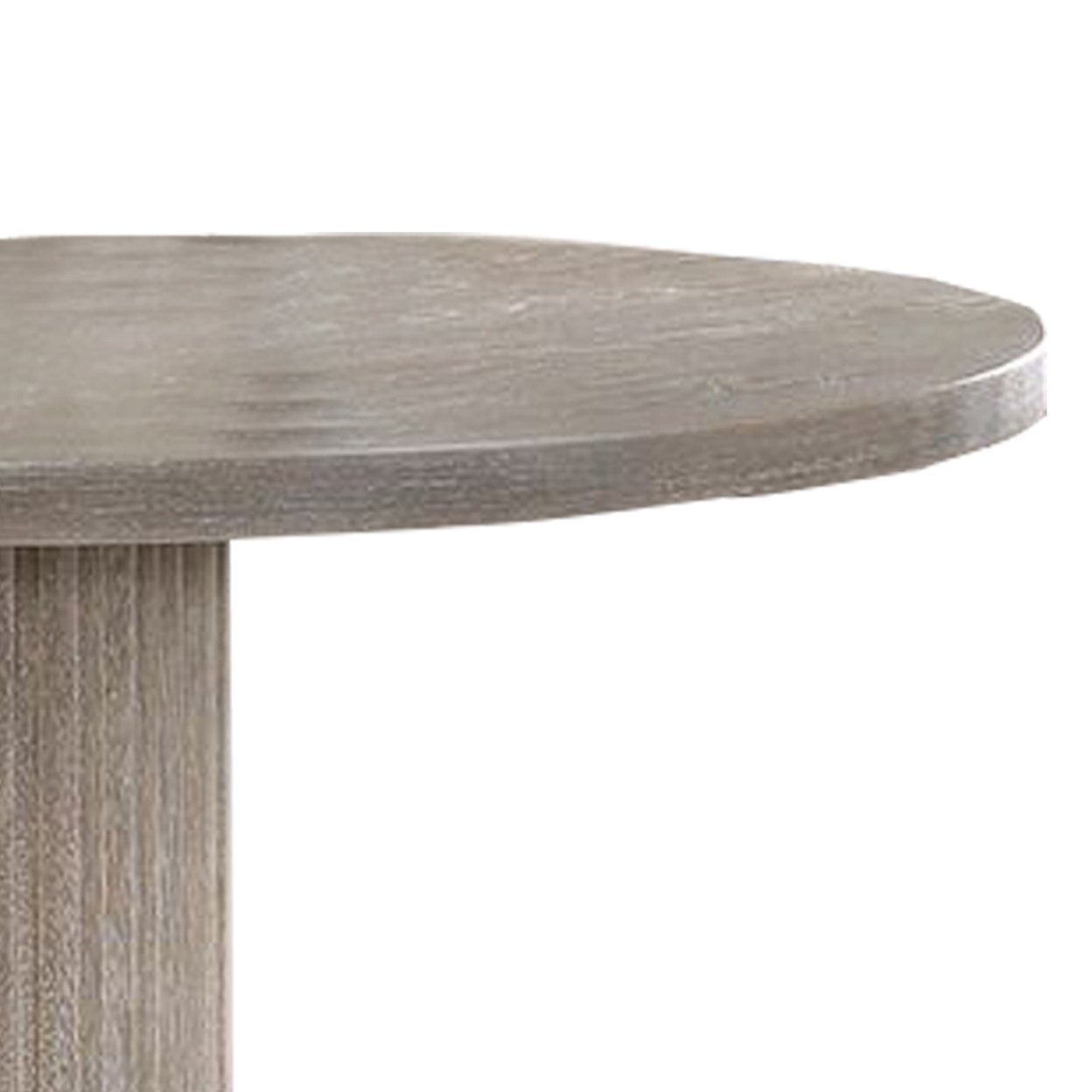 Round Dining Table With Fluted Column Pedestal Base, Gray- Saltoro Sherpi