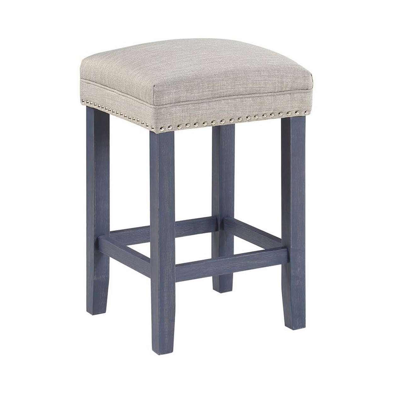 Eala 3 Piece Counter Height Table And Stool Set, Blue Wood, Gray Fabric- Saltoro Sherpi