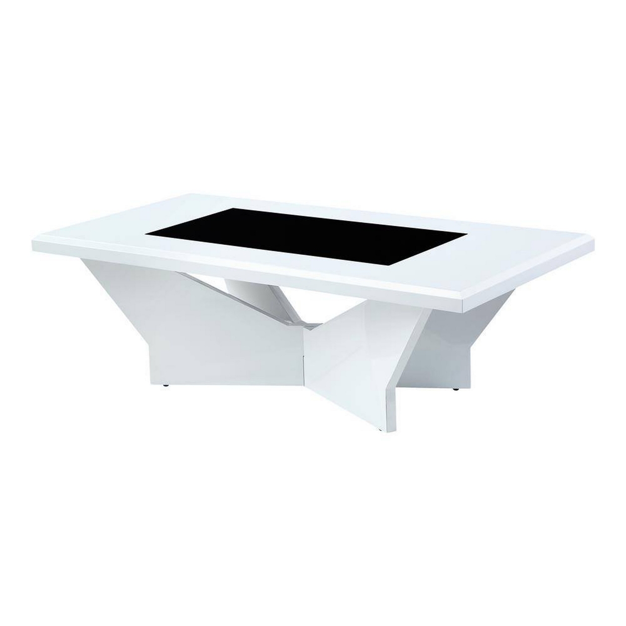 Pera 47 Inch Modern Coffee Table, Black Glass Insert, Geometric, White- Saltoro Sherpi