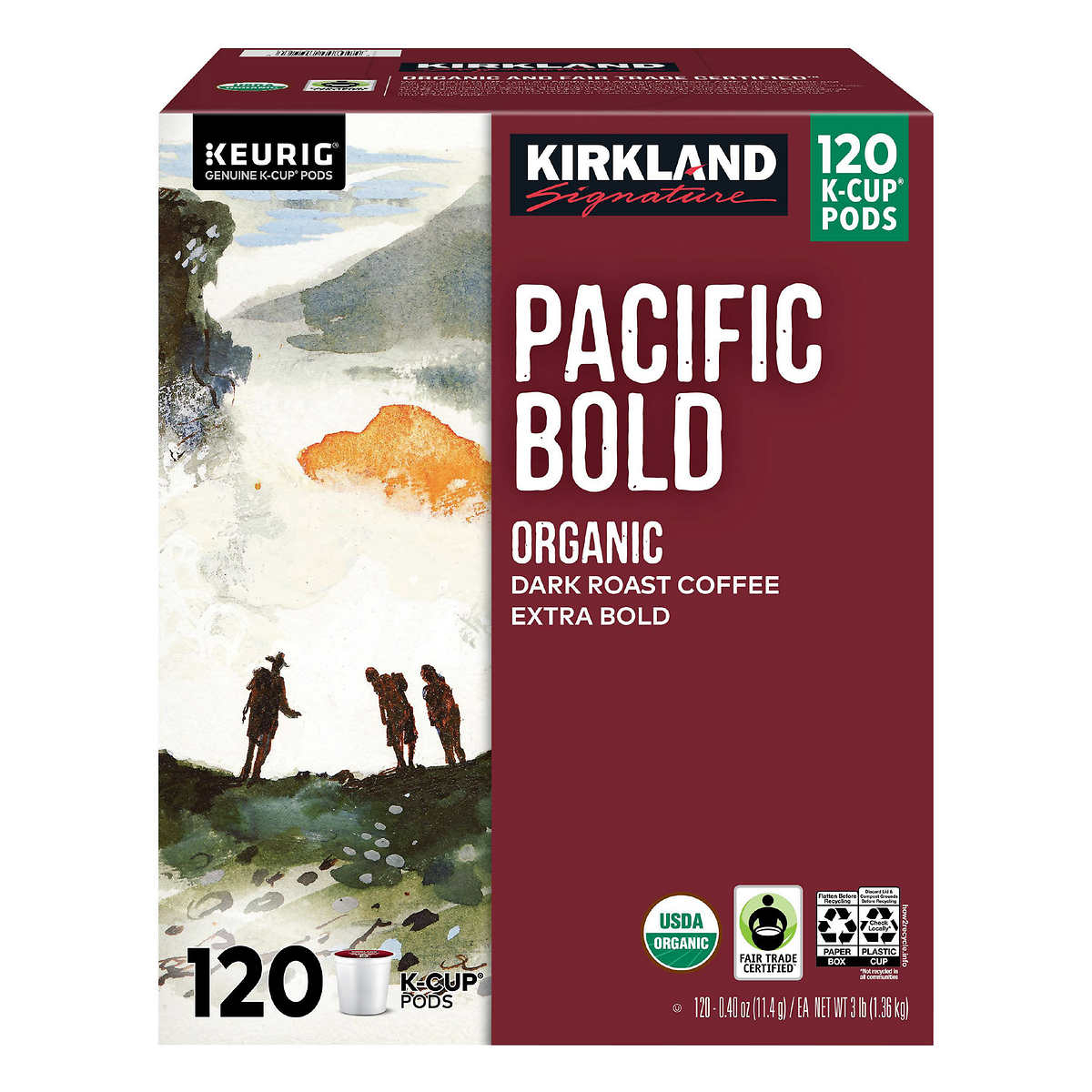 Kirkland Signature Coffee Organic Pacific Bold K-Cup Pod, 120 Count