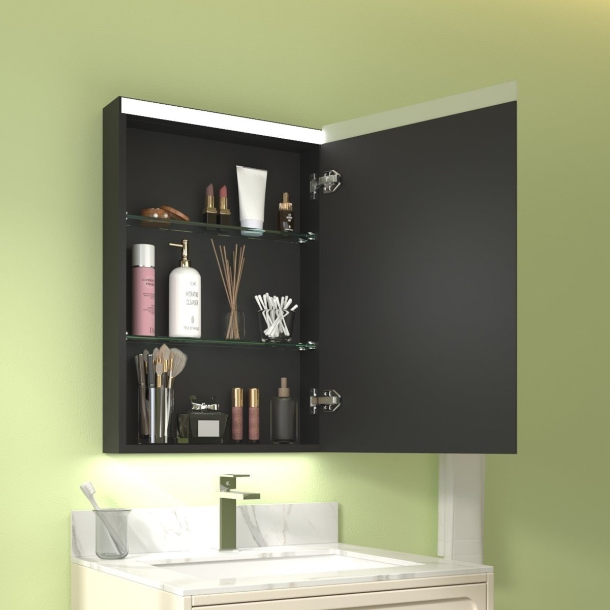 ExBrite 20 W X 30 H LED Bathroom Led Light Medicine Cabinet With Mirrors - Hinge On Right Side
