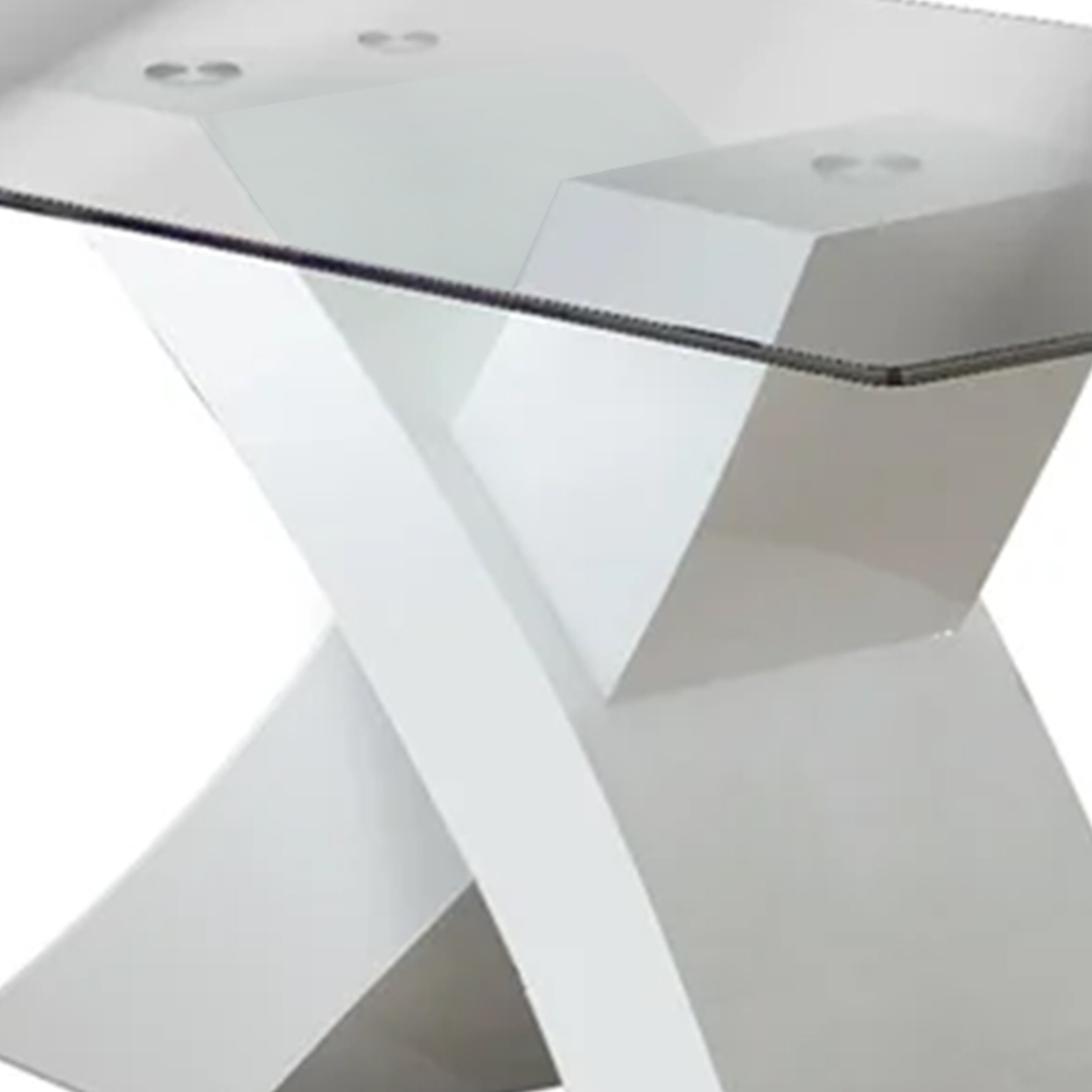 Dining Table With Square Glass Top, White And Clear- Saltoro Sherpi