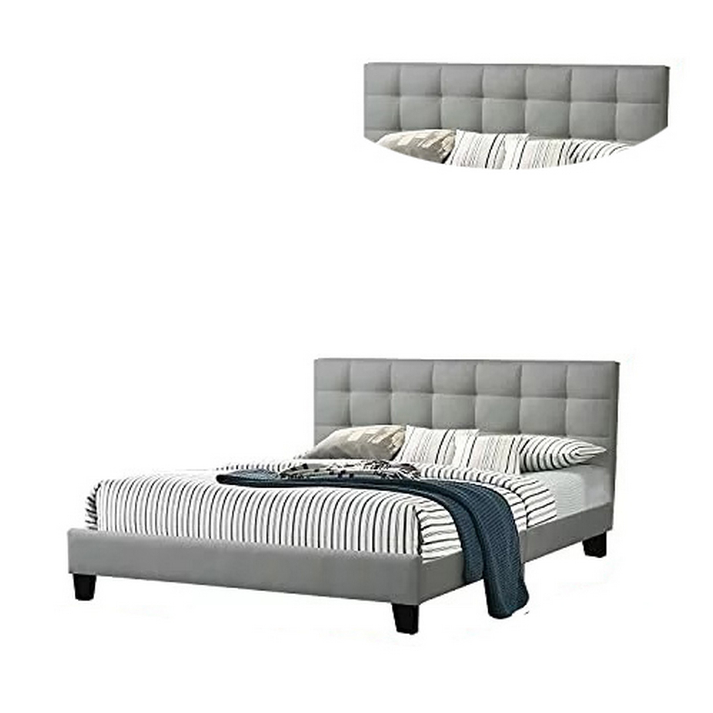 Dex Modern Platform Full Size Bed, Plush Tufted Upholstery, Light Gray- Saltoro Sherpi