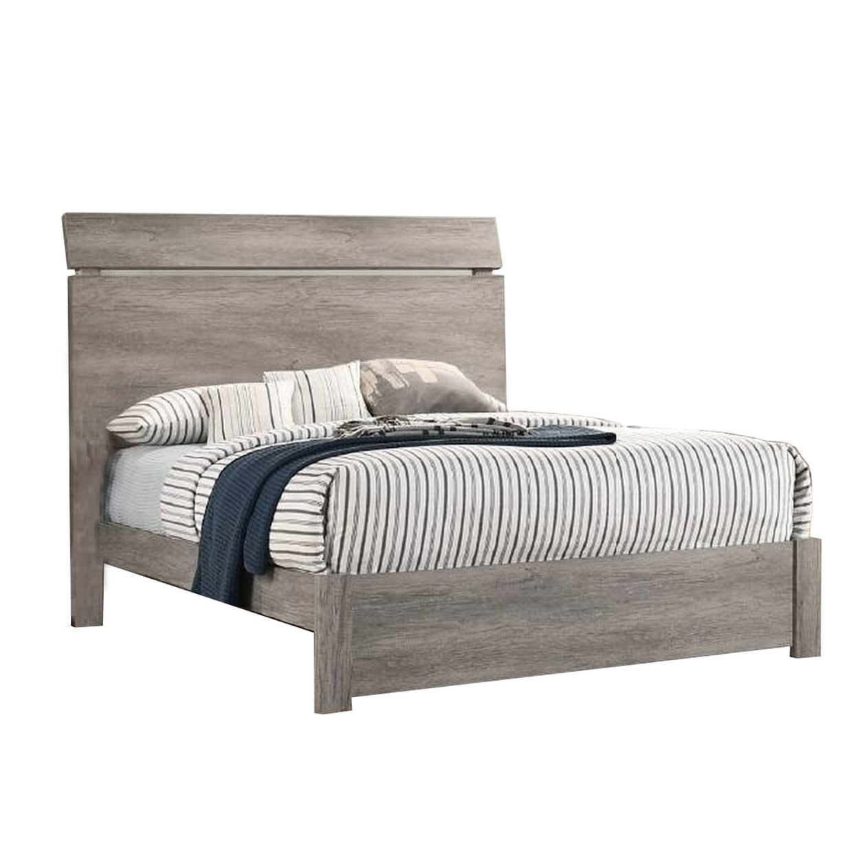 Posy Platform Queen Size Bed With Split Headboard, Distressed Gray Wood- Saltoro Sherpi