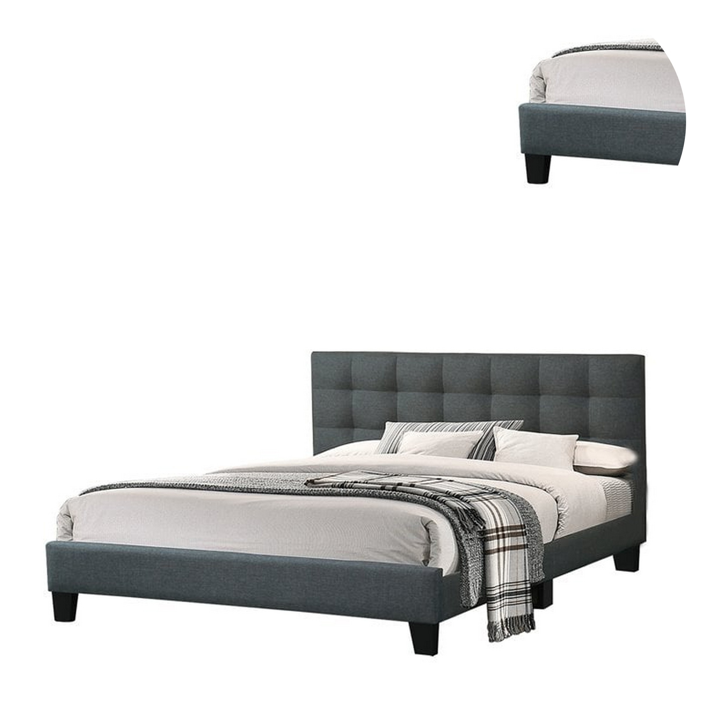 Dex Modern Platform California King Bed, Tufted Upholstery, Charcoal Gray- Saltoro Sherpi