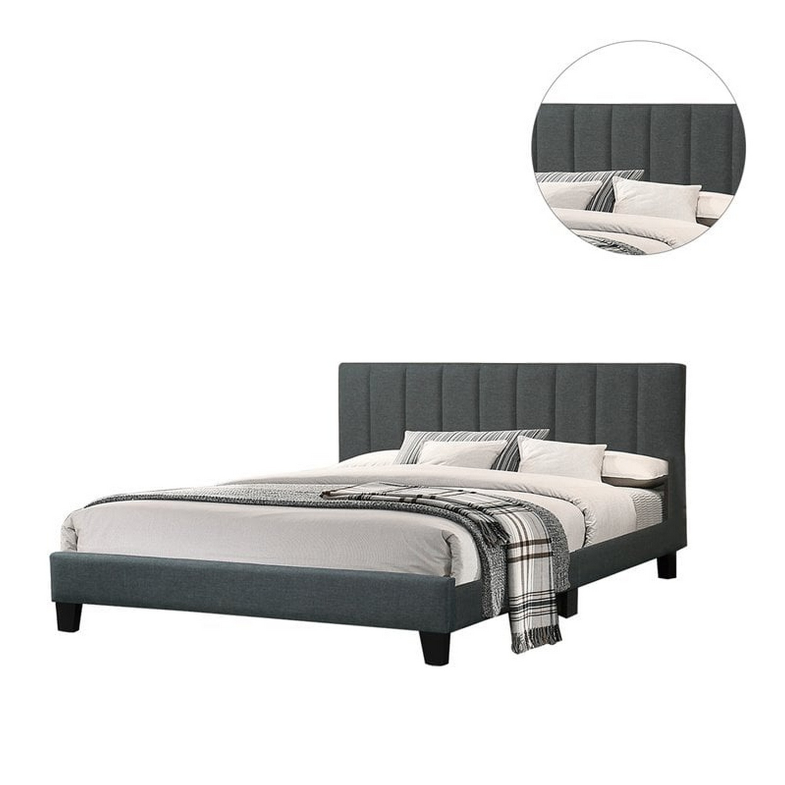 Dex Modern Platform Full Size Bed, Plush Tufted Upholstery, Charcoal Gray- Saltoro Sherpi