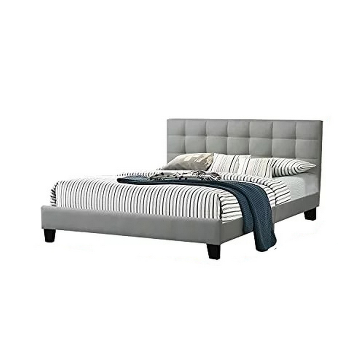 Dex Modern Platform California King Bed, Tufted Upholstery, Light Gray- Saltoro Sherpi