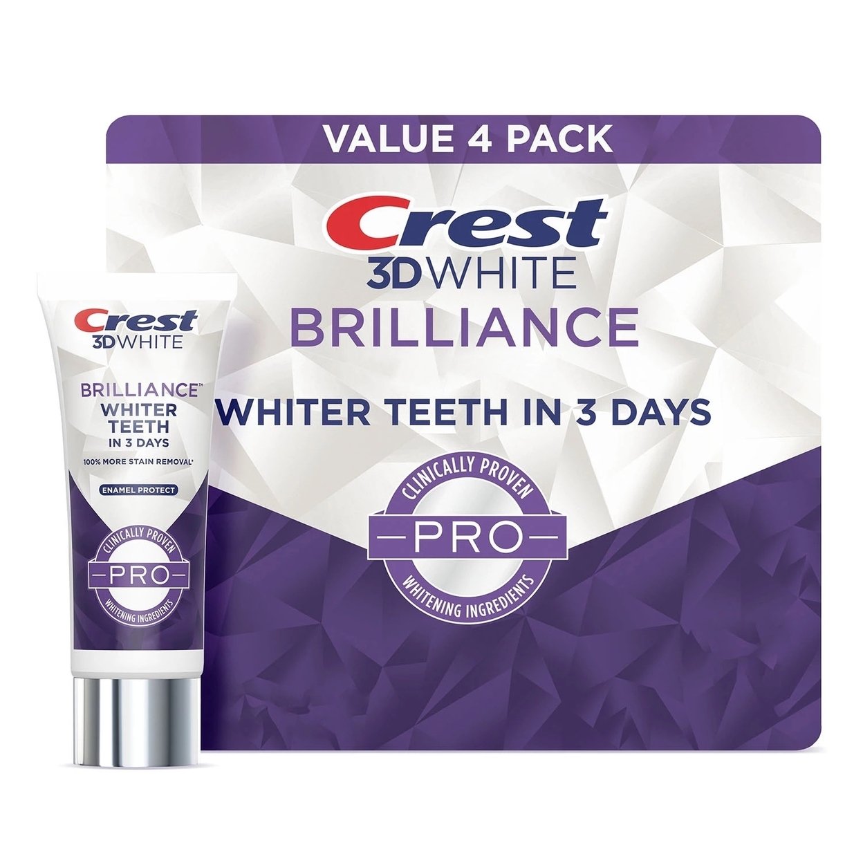 Crest 3D White Brilliance PRO Enamel Protect Toothpaste, 3 Ounce (Pack Of 4)