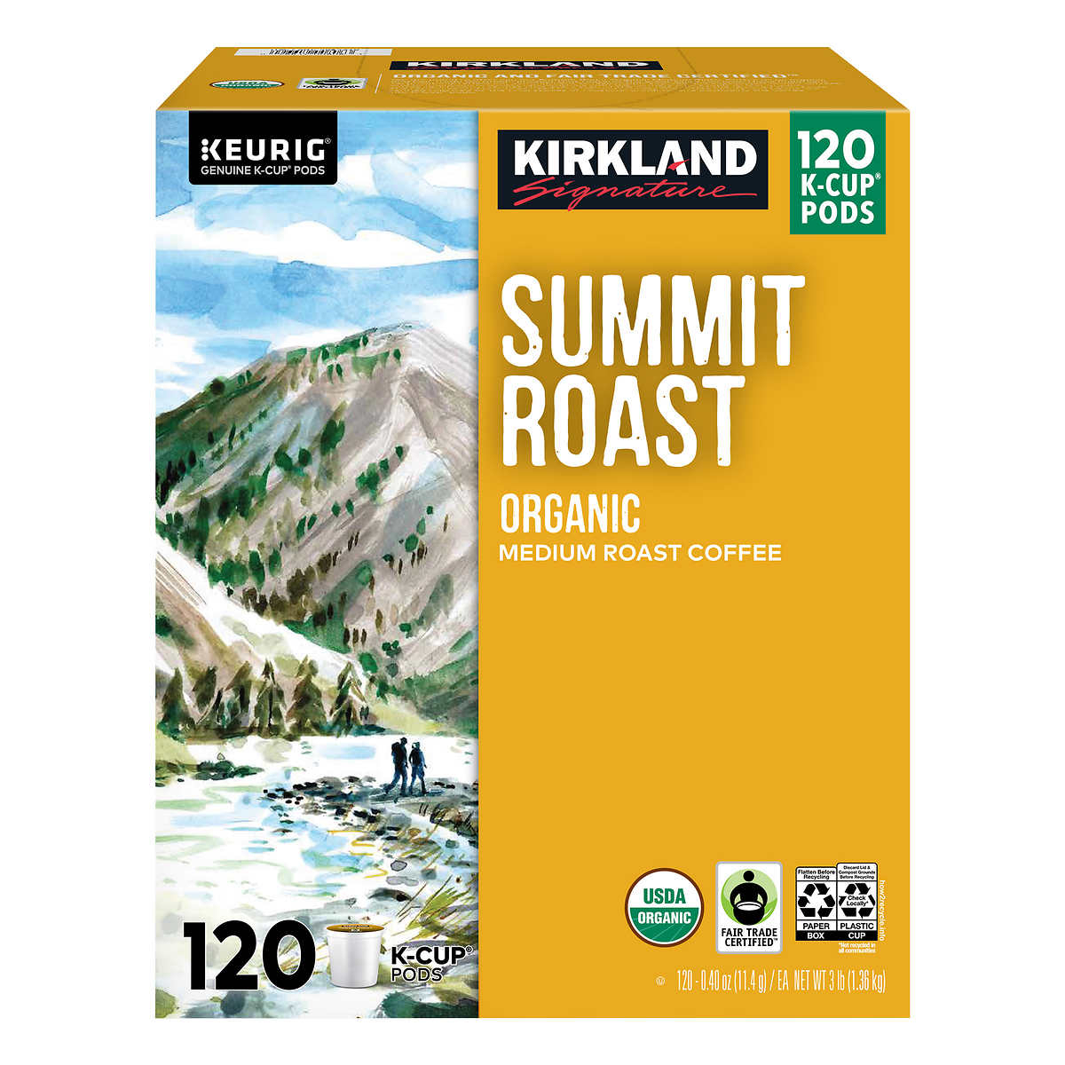 Kirkland Signature Coffee Organic Summit Roast K-Cup Pod, 120 Count