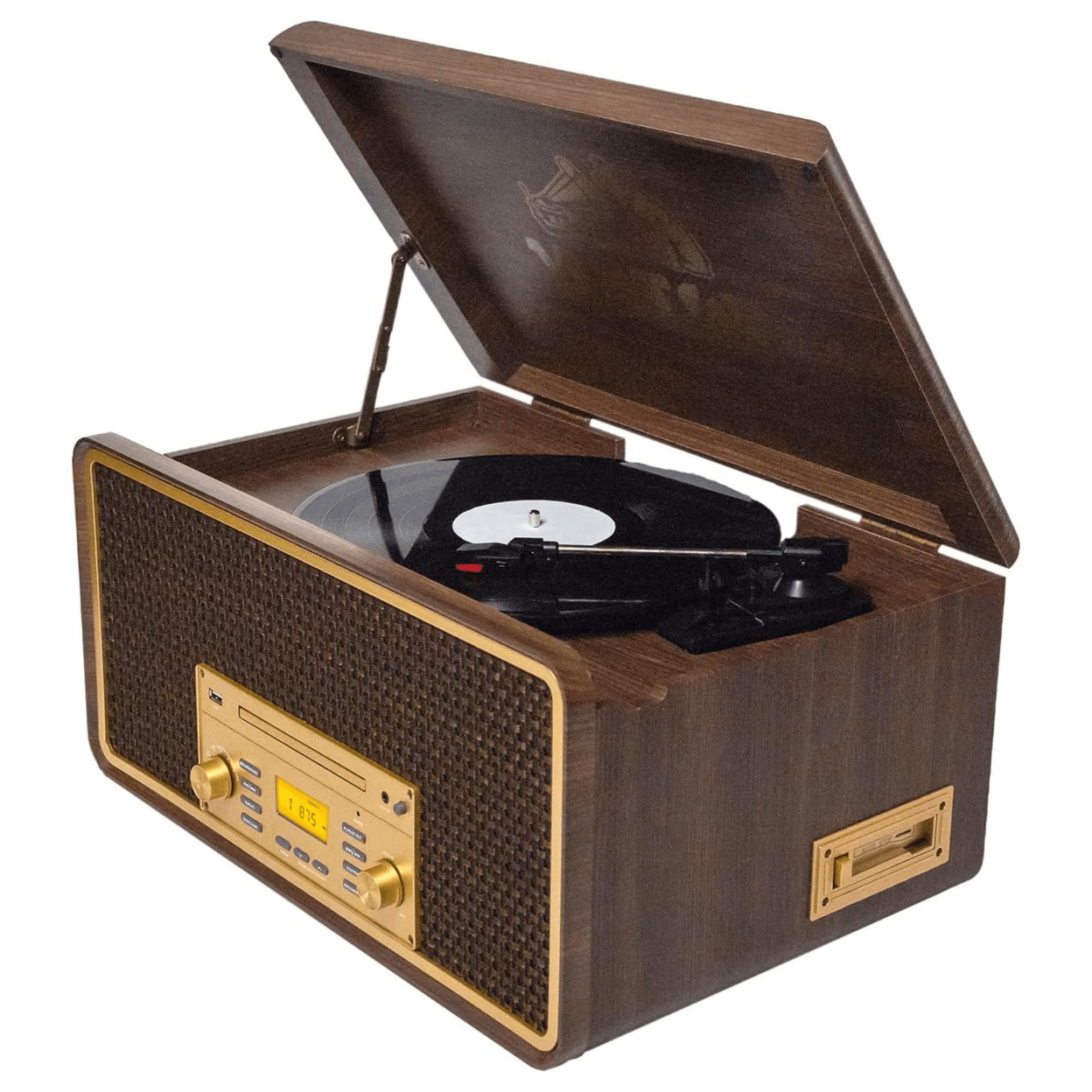 Victor Monument 8-in-1 Wood Music Center With 3-Speed Turntable & Dual Bluetooth - Espresso