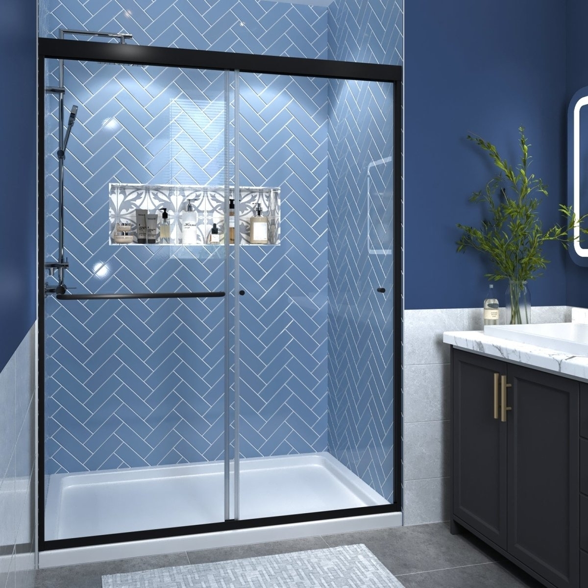 Glide 56-60W X 70H Black Frame Clear Tempered Sliding Glass Shower Doors For Bathroom
