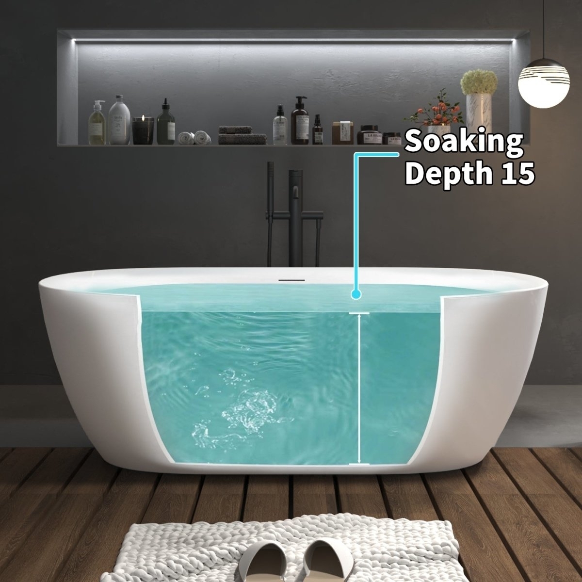 ExBrite 67 Bathtub Acrylic Free Standing Tub Classic Oval Shape Soaking Tub Gloss White