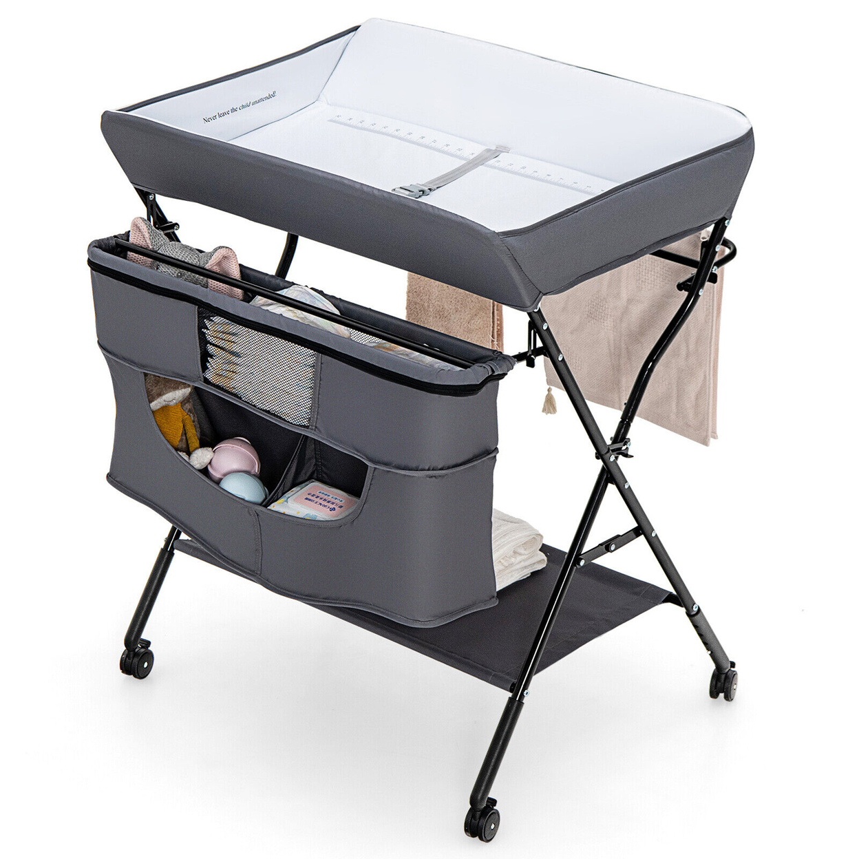 Baby Changing Table Portable Newborn Nursery Organizer Adjustable Height W/wheel