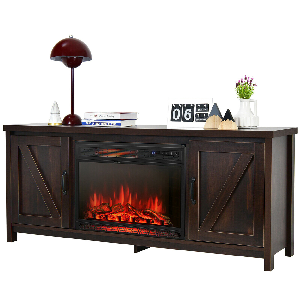 59'' Fireplace TV Stand W/ 25'' 1350W Electric Fireplace Heater - Coffee