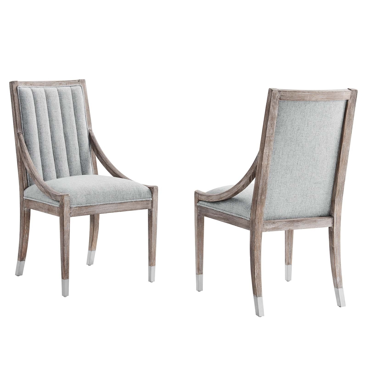 Maison French Vintage Tufted Fabric Dining Armchairs Set Of 2, Light Gray