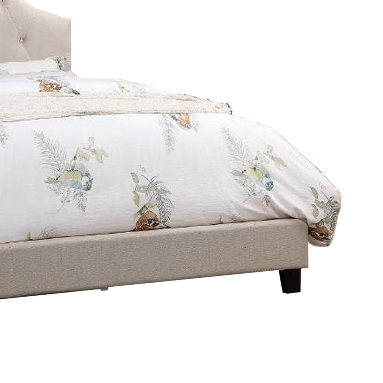 Eni Upholstered Full Size Bed, Tufted Adjustable Headboard, Taupe Fabric- Saltoro Sherpi